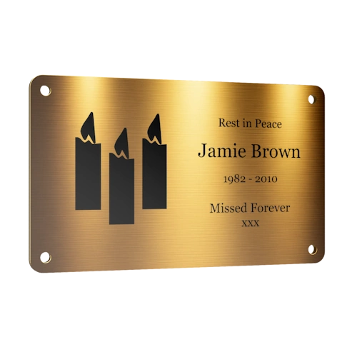 Personalised Brass Plaque 5" × 3" — Custom Engraved Memorial Sign with Decorative Border Design (Bench, Grave, Garden, Pet Tribute)