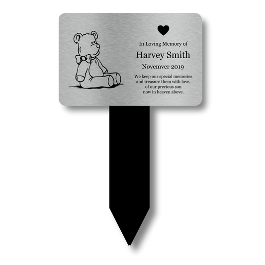 Personalised Silver Acrylic Child Memorial Stake — Engraved Outdoor Tribute (230 × 140 mm, 6 mm Thick) – by North By North East – Plaques & Nameplates