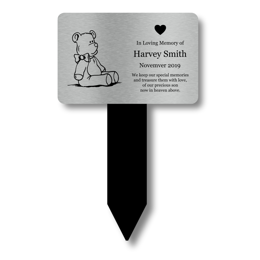Personalised Silver Acrylic Child Memorial Stake — Engraved Outdoor Tribute (230 × 140 mm, 6 mm Thick) – by North By North East – Plaques & Nameplates