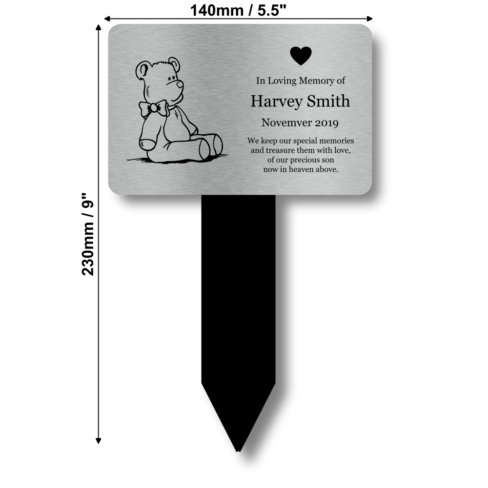 Personalised Silver Acrylic Child Memorial Stake — Engraved Outdoor Tribute (230 × 140 mm, 6 mm Thick) – by North By North East – Plaques & Nameplates