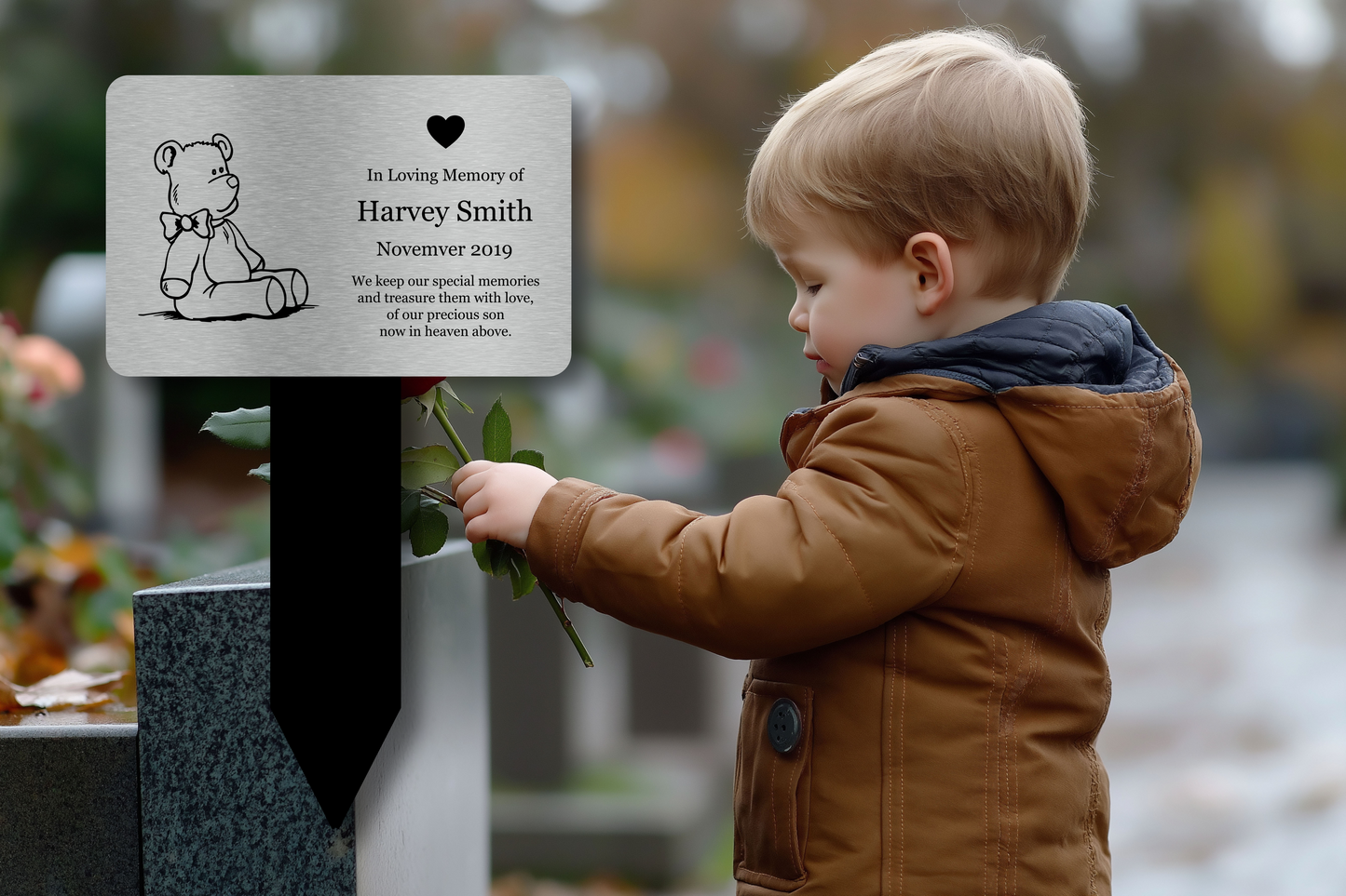 Personalised Silver Acrylic Child Memorial Stake — Engraved Outdoor Tribute (230 × 140 mm, 6 mm Thick) – by North By North East – Plaques & Nameplates