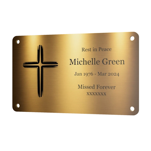 Personalised Brass Plaque 5" × 3" — Custom Engraved Memorial Sign with Decorative Border Design (Bench, Grave, Garden, Pet Tribute)