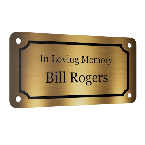 Personalised Brass Plaque 4" × 2" — Custom Engraved Memorial Sign with Decorative Border Design (Bench, Grave, Garden, Pet Tribute)