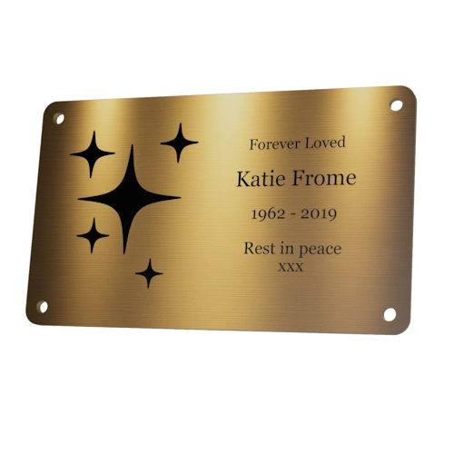 Personalised Brass Plaque 5" × 3" — Custom Engraved Memorial Sign with Decorative Border Design (Bench, Grave, Garden, Pet Tribute)