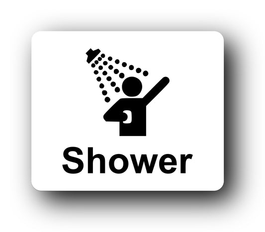 White Shower Sign with Self-Adhesive Backing - Shower Icon – 120mm x 100mm / 4.72" x 3.94" UV Printed, Easy Install – by North By North East – Signs