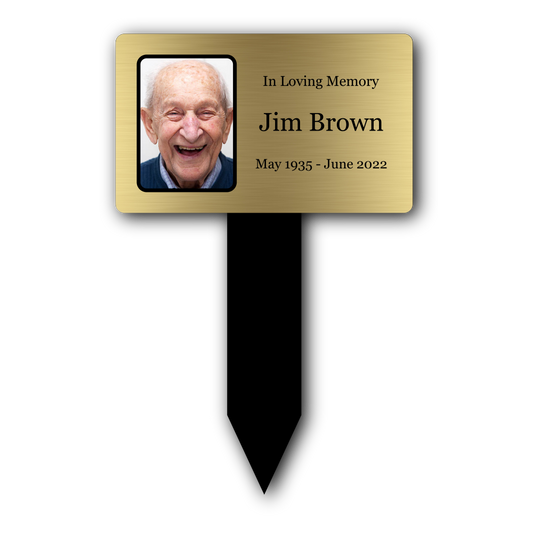 Personalised Metallic Acrylic Memorial Plaque — Large Outdoor Grave Marker with Stake (205 × 315 mm, Photo Option) – by North By North East – Plaques & Nameplates