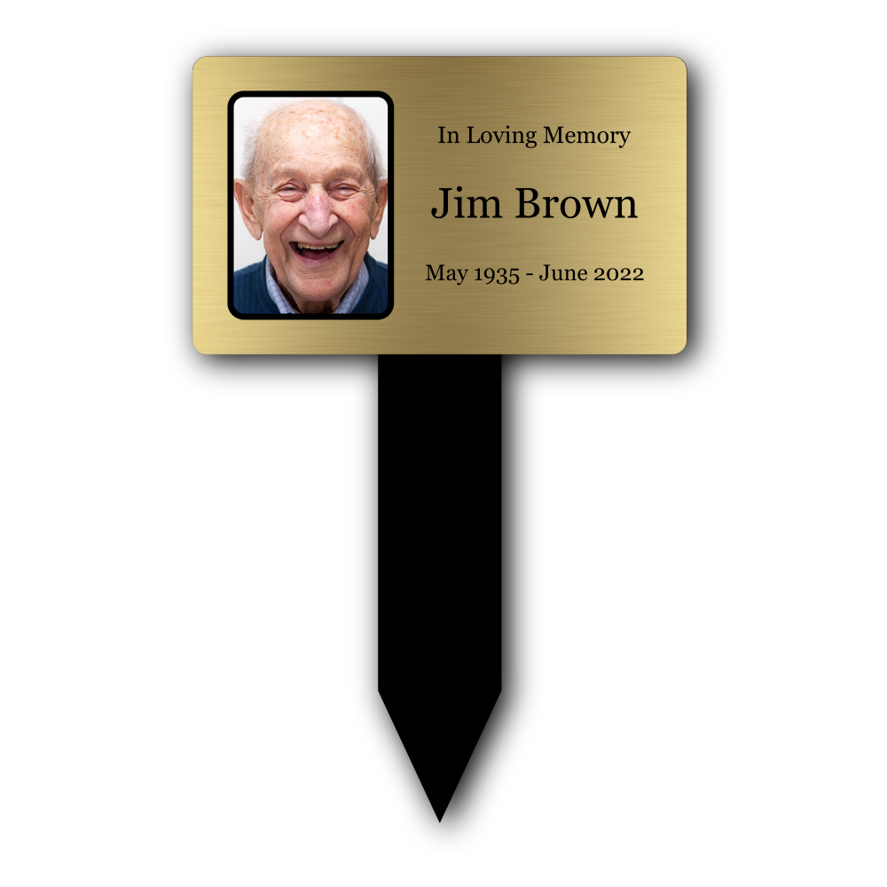 Personalised Metallic Acrylic Memorial Plaque — Large Outdoor Grave Marker with Stake (205 × 315 mm, Photo Option) – by North By North East – Plaques & Nameplates