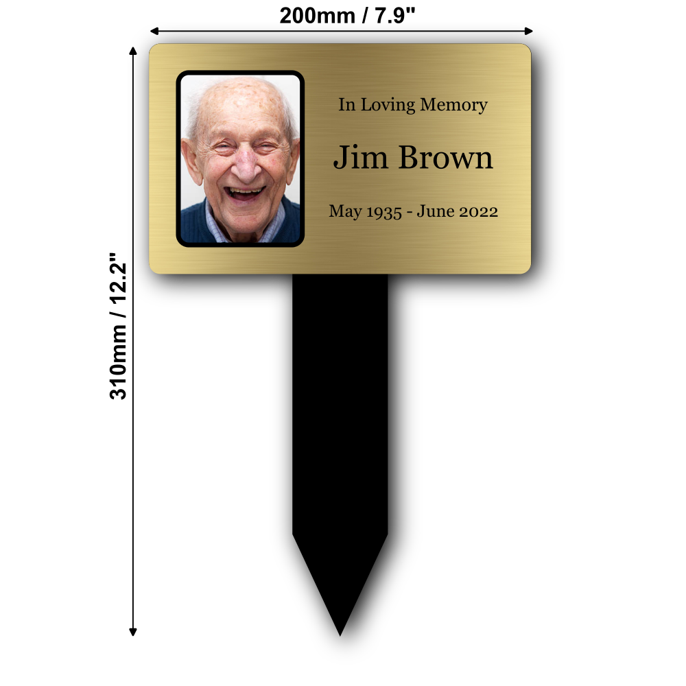Personalised Metallic Acrylic Memorial Plaque — Large Outdoor Grave Marker with Stake (205 × 315 mm, Photo Option) – by North By North East – Plaques & Nameplates