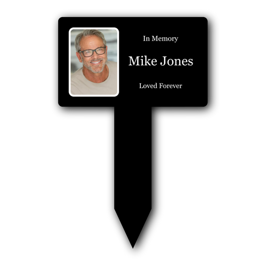 Personalised Black Memorial Plaque — Engraved Acrylic Stake, Weatherproof Garden Tribute (200 × 310 mm)