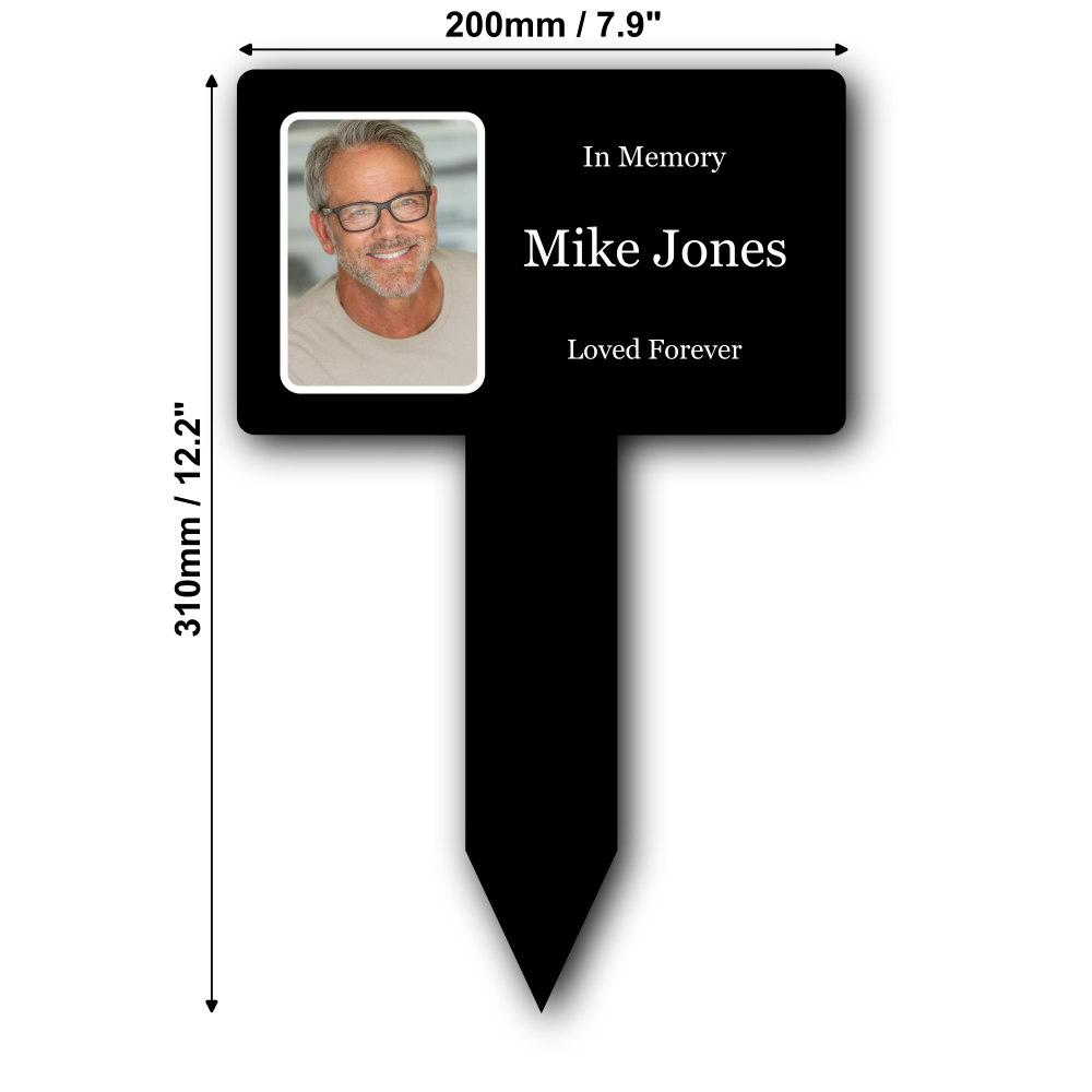 Personalised Black Memorial Plaque — Engraved Acrylic Stake, Weatherproof Garden Tribute (200 × 310 mm) – by North By North East – Plaques & Nameplates