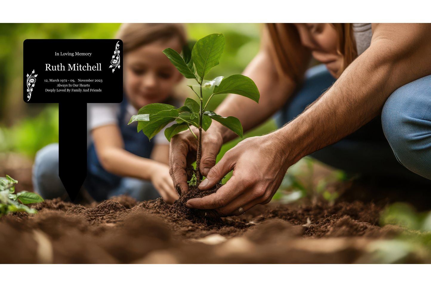 Personalised Black & White Memorial Plaque — Custom Grave or Garden Marker with Stake (203 × 315 mm, Black Plaque with White Engraving) – by North By North East – Plaques & Nameplates