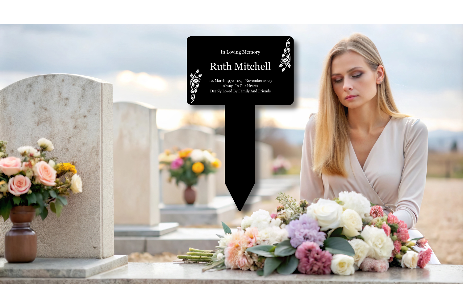 Personalised Black & White Memorial Plaque — Custom Grave or Garden Marker with Stake (203 × 315 mm, Black Plaque with White Engraving) – by North By North East – Plaques & Nameplates