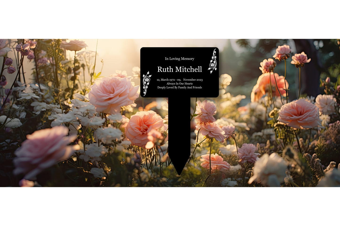 Personalised Black & White Memorial Plaque — Custom Grave or Garden Marker with Stake (203 × 315 mm, Black Plaque with White Engraving) – by North By North East – Plaques & Nameplates