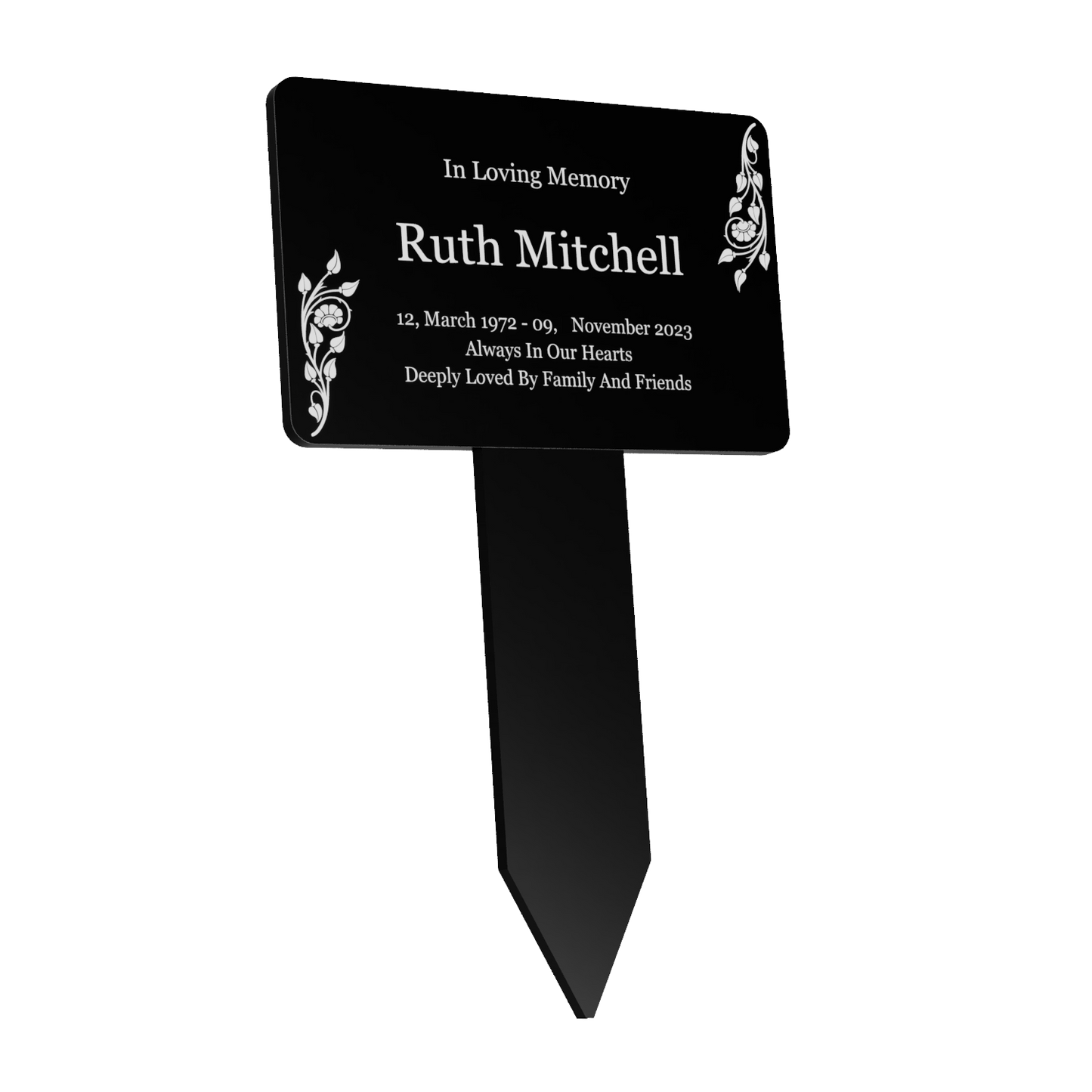 Personalised Black & White Memorial Plaque — Custom Grave or Garden Marker with Stake (203 × 315 mm, Black Plaque with White Engraving) – by North By North East – Plaques & Nameplates