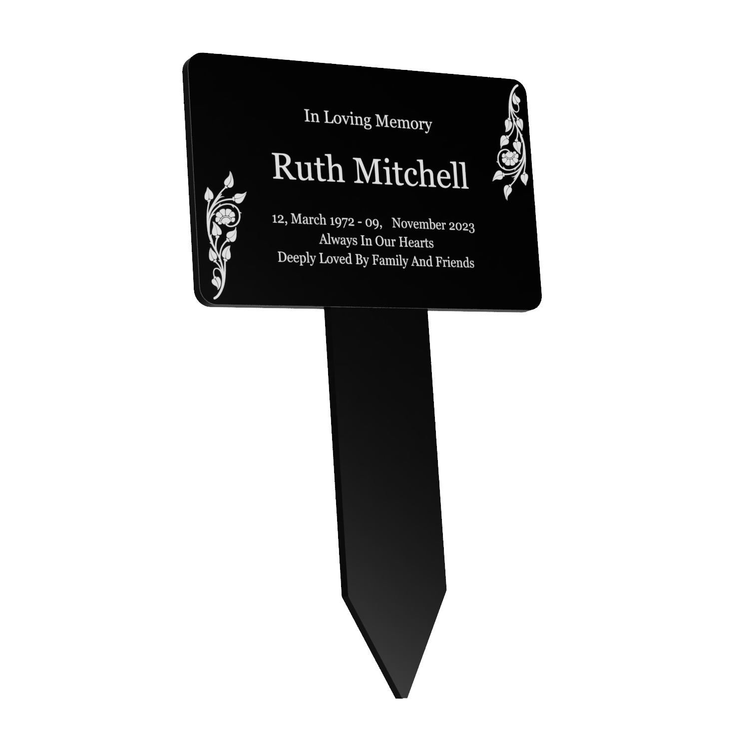 Personalised Black & White Memorial Plaque — Custom Grave or Garden Marker with Stake (203 × 315 mm, Black Plaque with White Engraving) – by North By North East – Plaques & Nameplates