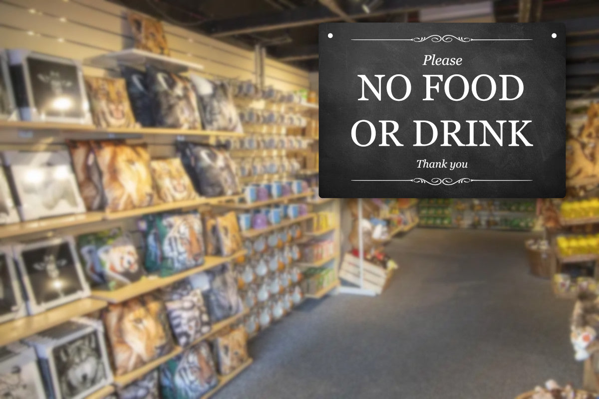 Tough A5 "Please NO FOOD OR DRINK" Sign – 3mm / 0.12” Aluminium Composite, UV Printed, 2 Screw Holes for Easy Hanging, Ideal for Small Independent Shops – by North By North East – Signs