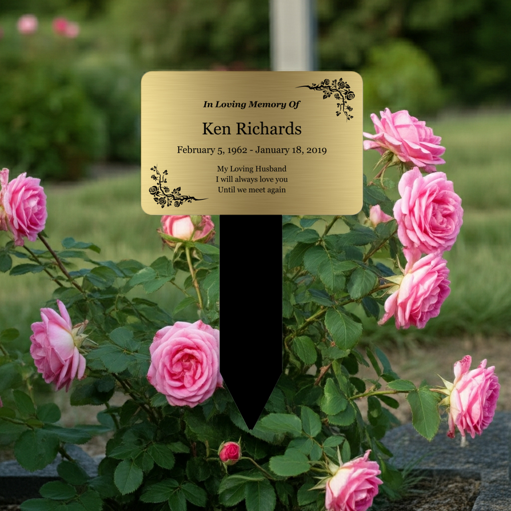 Personalised Gold Memorial Stake – Outdoor Grave Marker, 140×230 mm