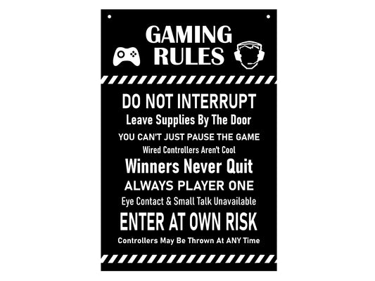 Gaming Rules Sign (Yellow or Black) – by origindesigned – Signs