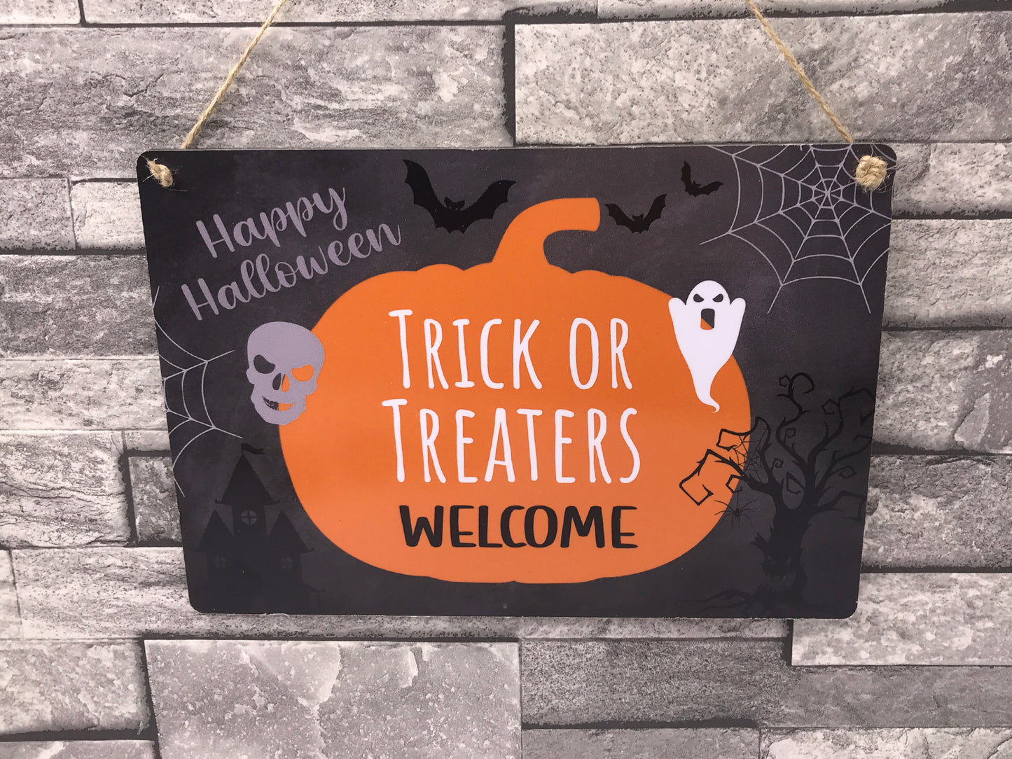 Halloween Trick Or Treaters Welcome - Hanging Outdoor Sign – by origindesigned – Signs
