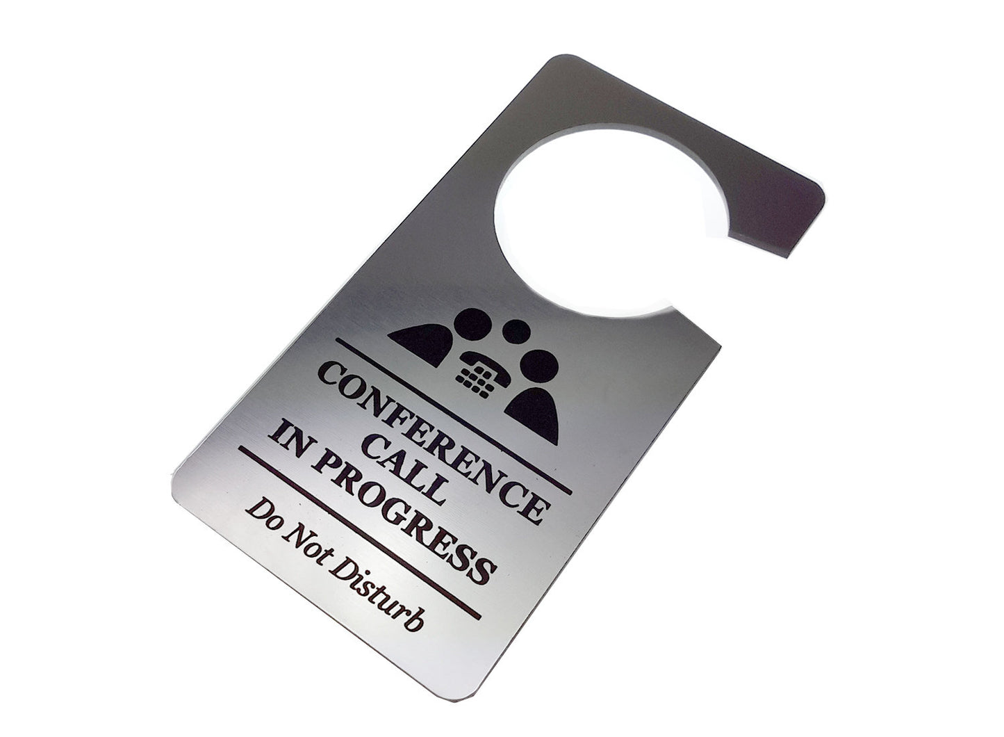 Metallic Silver Conference Call In Progress, Do Not Disturb Sign – by origindesigned – Signs