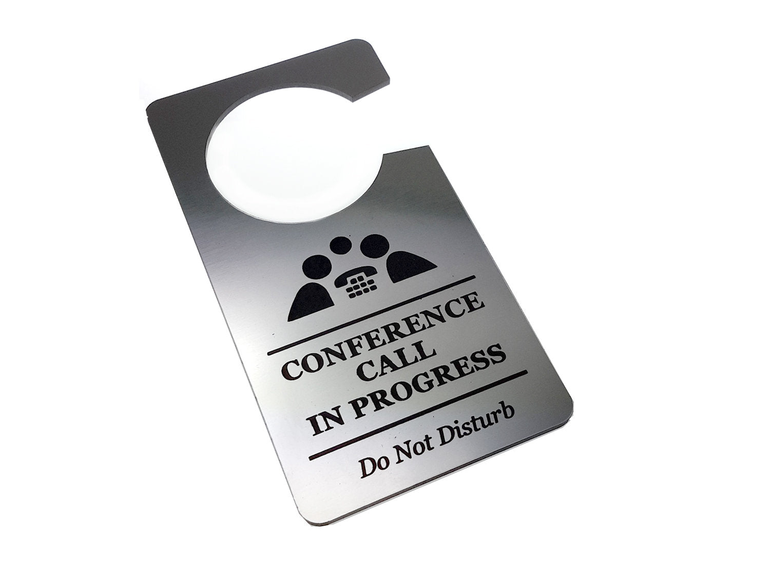Metallic Silver Conference Call In Progress, Do Not Disturb Sign – by origindesigned – Signs