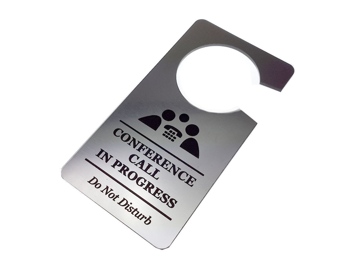 Metallic Silver Conference Call In Progress, Do Not Disturb Sign – by origindesigned – Signs