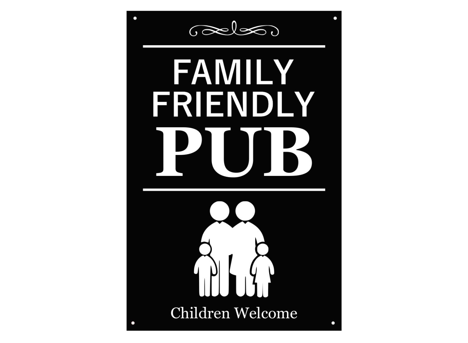 Family Friendly Pub, Children Welcome Sign (Black and White) – by origindesigned – Signs