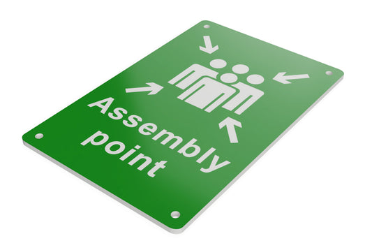 Assembly Point Sign (Green and White) – by origindesigned – Safety & Warning Signs